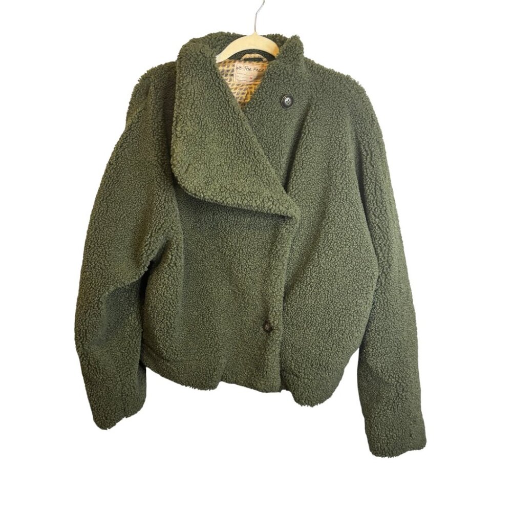 Free People We the Free Coat Women's Medium Sherpa Teddy Winter Fleece Green